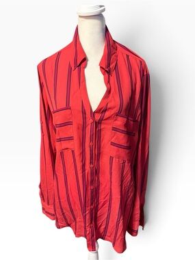 Express Professional Interview Red Stripe Office Blouse